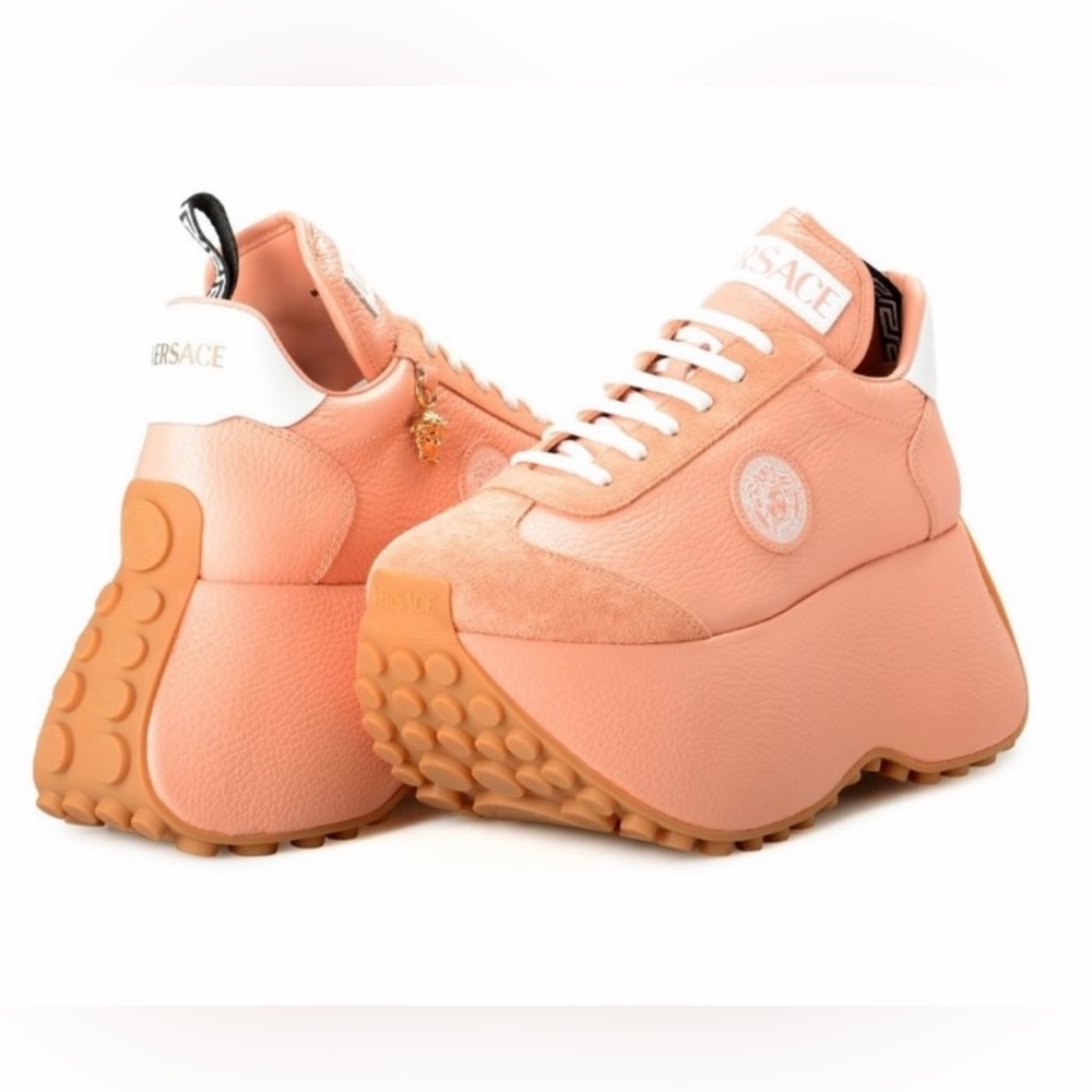 Versace 80mm Triplatform platform leather & suede sneakers NEW (AUTHENTIC) - Picture 1 of 16